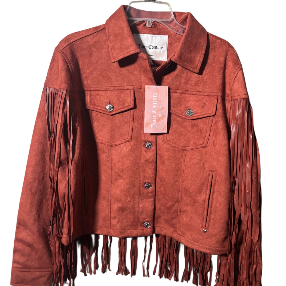Juicy Couture Women's Suede- Like Fringe Jacket - Rust